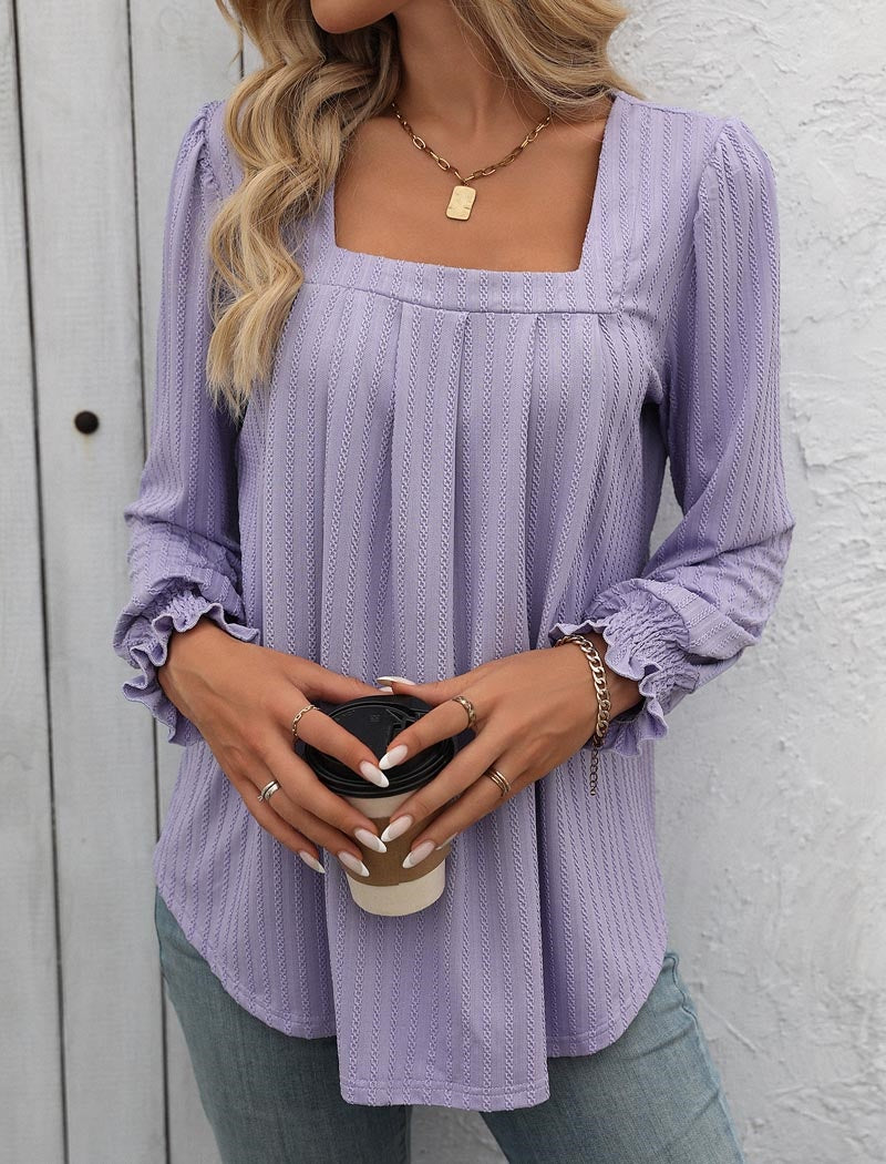Square Neck Long-Sleeve Blouse