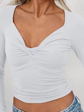 Ruched Bust Long-Sleeve Crop Top