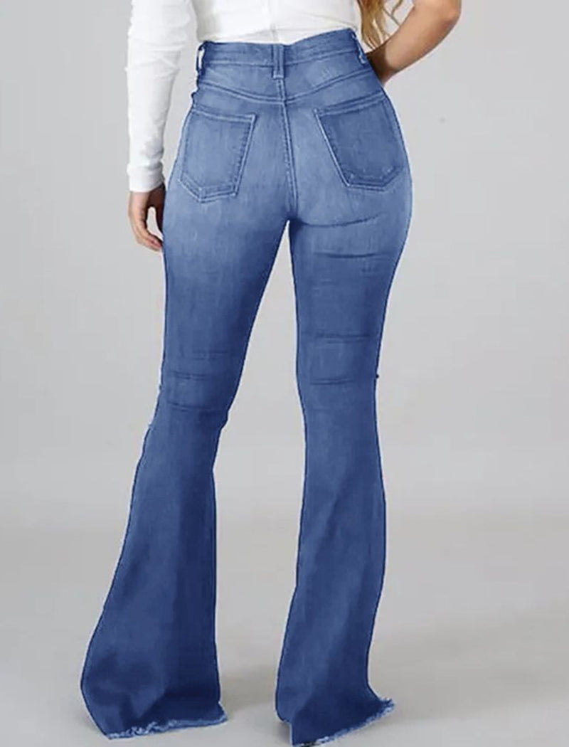 Distressed High-Waist Flared Jeans