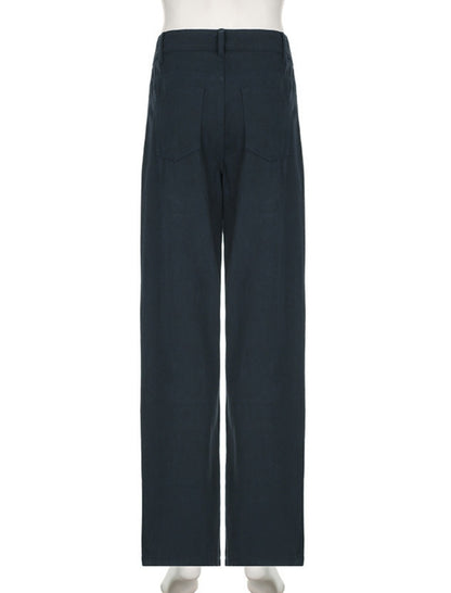 Wide-Leg Button Detail Pants