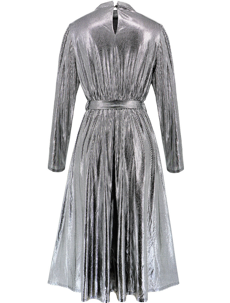 Long Sleeve Pleated Satin Evening Dress