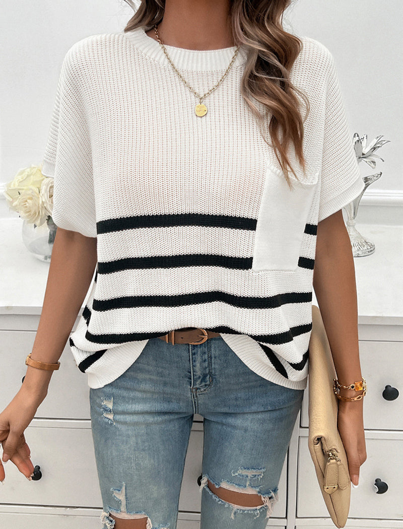 Striped Loose-Fit Pocket Knit Top