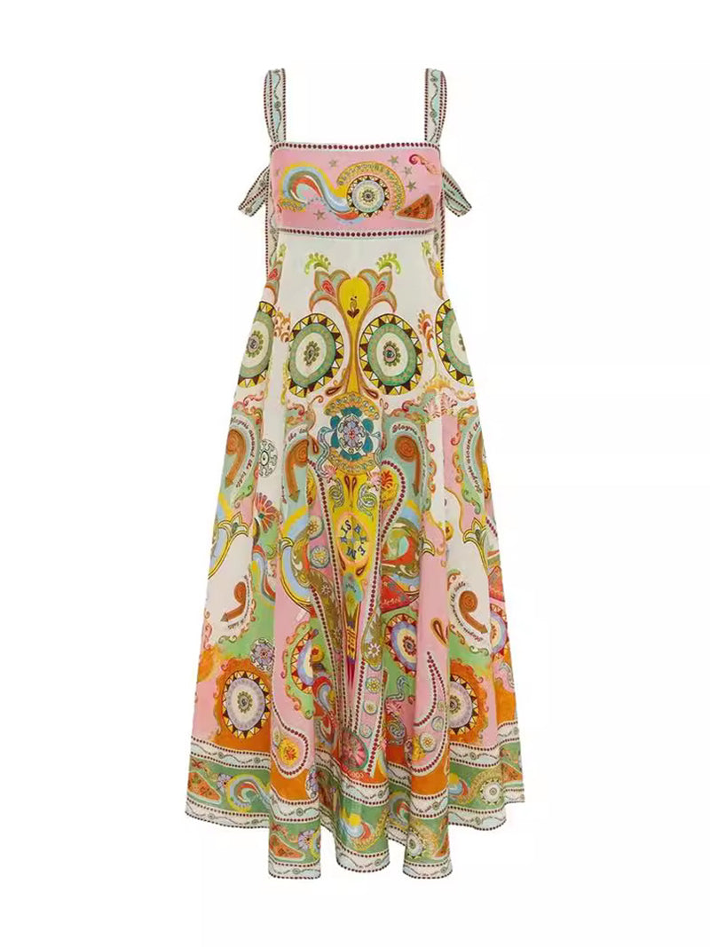 Paisley Print Smocked Maxi Dress