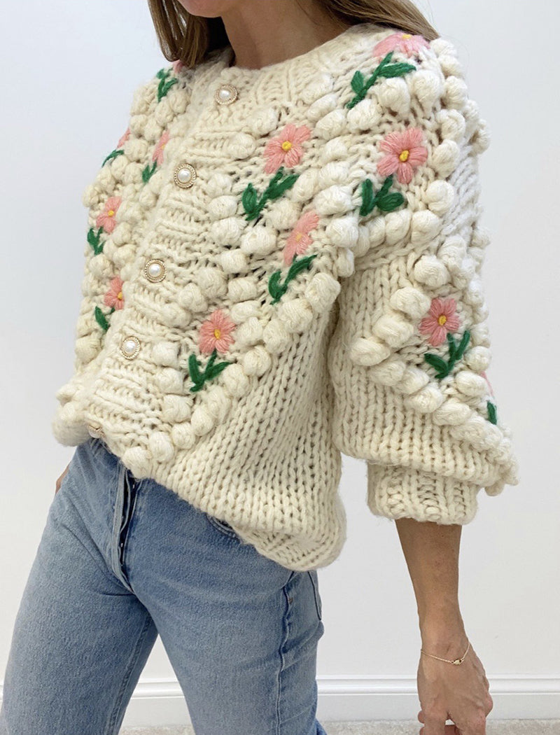 Floral Hand-Knit Cardigan