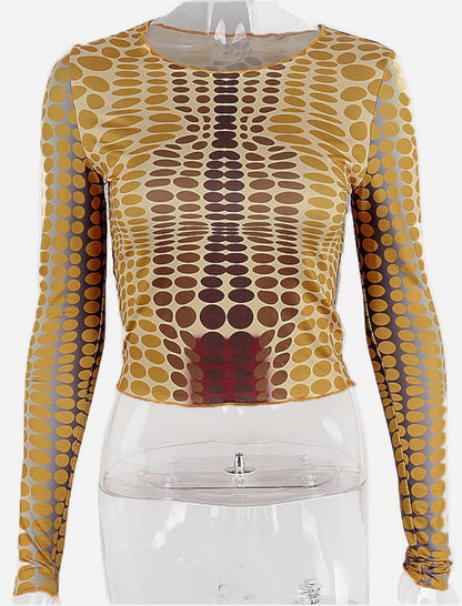 Geometric Print Fitted Long Sleeve Top