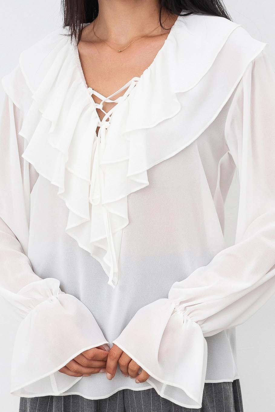 Ruffled Lace-Up Shirt