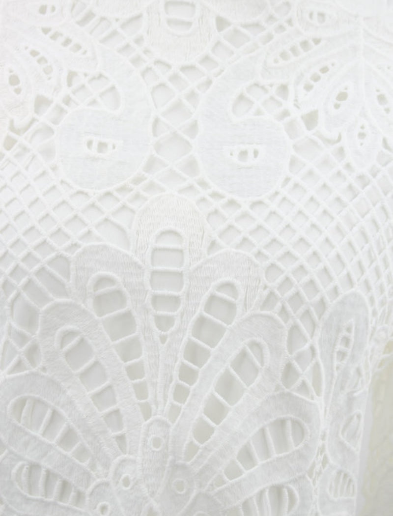 Lace Cut Out Zip-Up Long Sleeve Blouse