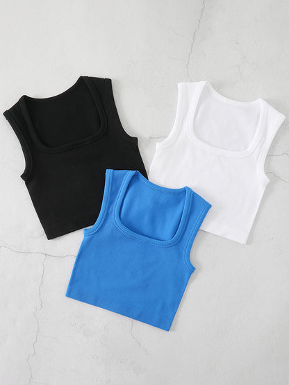 Ribbed Square-Neck Crop Top