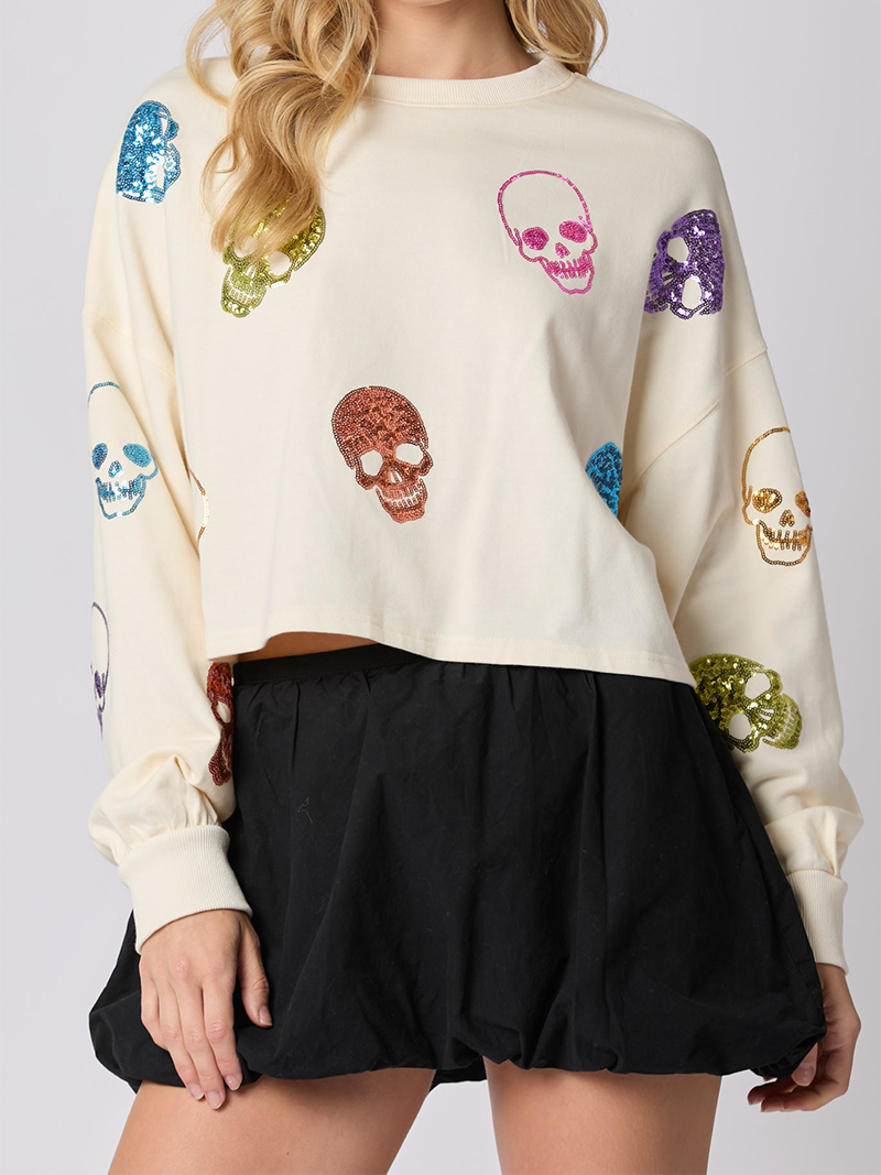 Multicolor Skull Print Cropped Top