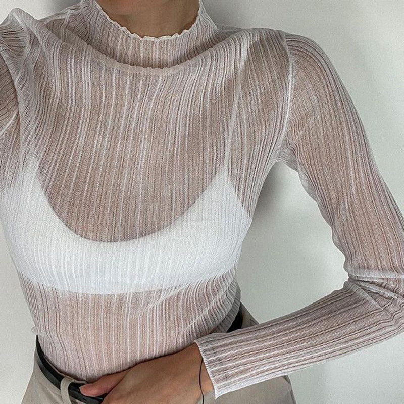 Sheer Two-Tone Ribbed Top