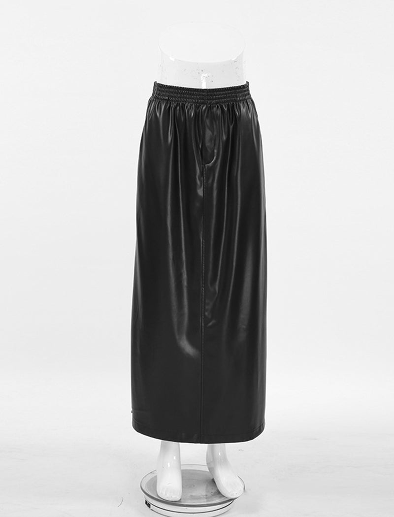 PU Leather Slit High-Waist Skirt