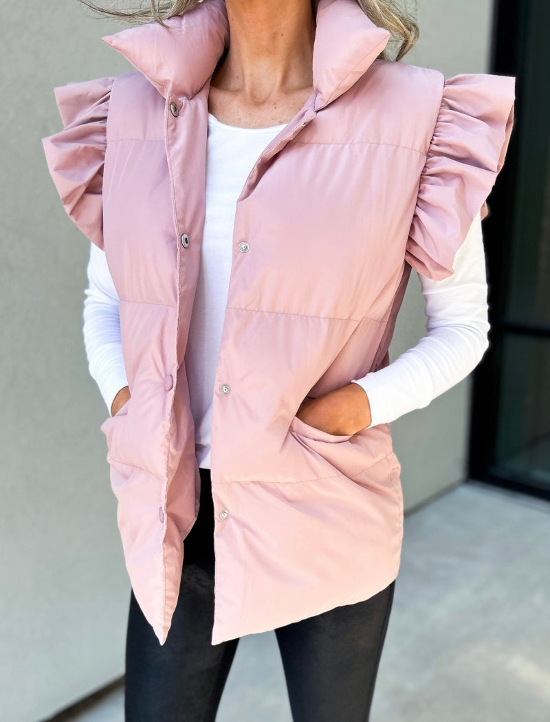 Ruffle Shoulder Padded Vest