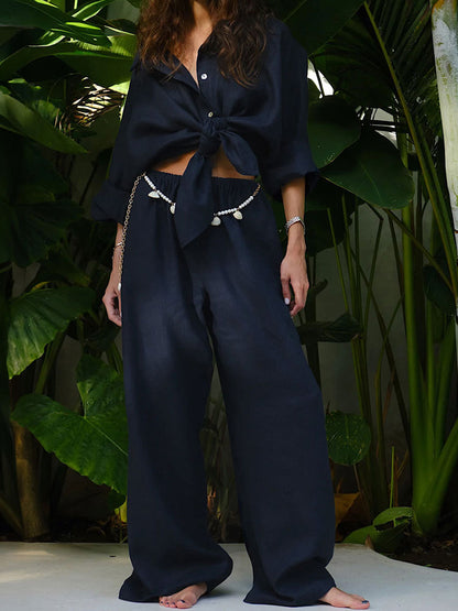 Solid Oversized Shirt and Pants Set