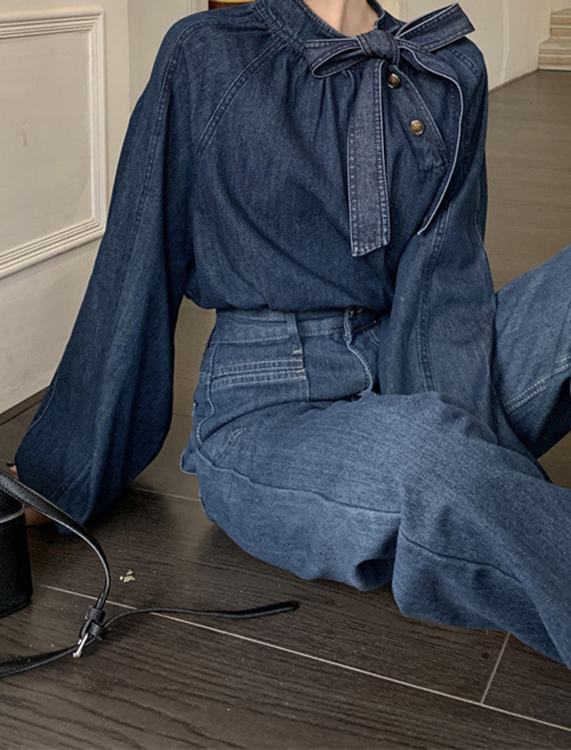 Wide-Leg High-Waist Denim Pants