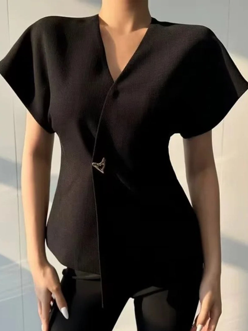 V-Neck Asymmetric Buttoned Top