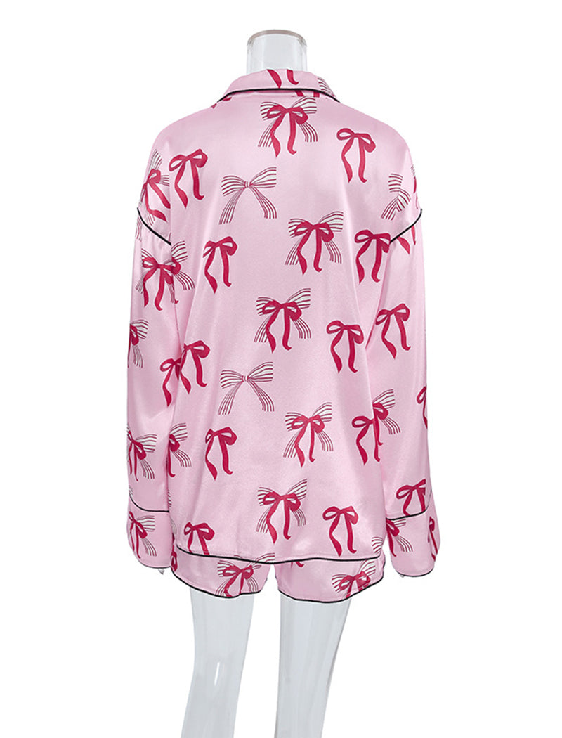 Long Sleeve Bow-Print Pajama Set