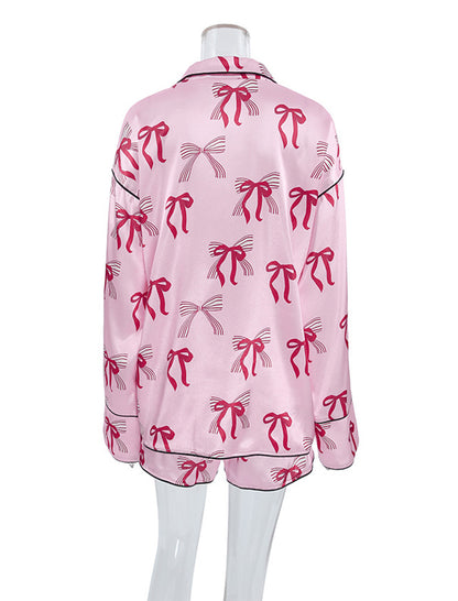 Long Sleeve Bow-Print Pajama Set