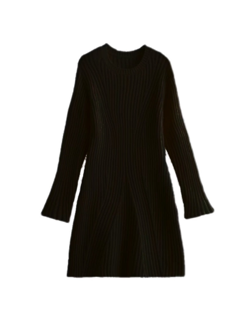 Ribbed Knit Flared-Sleeve Dress