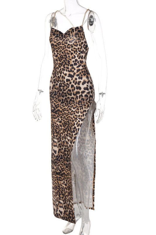 Leopard Print Maxi Slit Dress