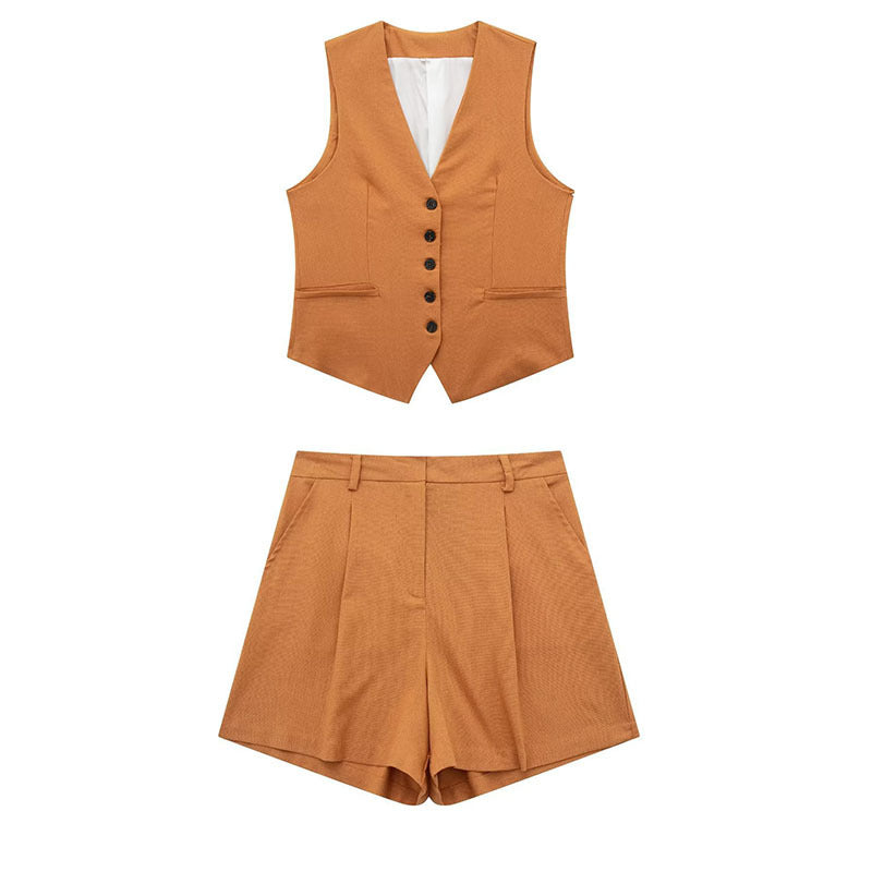 Button-Up Vest and Shorts Set