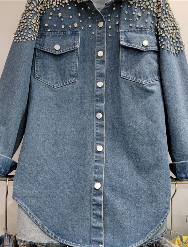 Embellished Oversized Denim Shirt