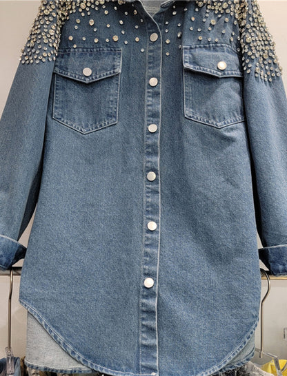 Embellished Oversized Denim Shirt
