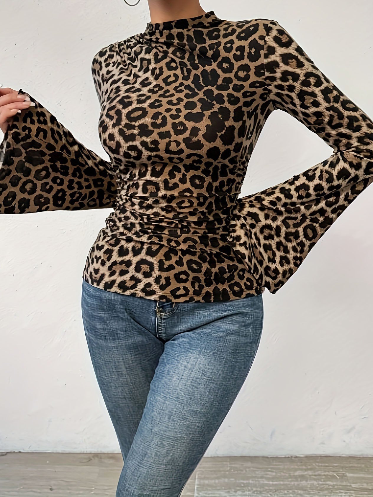 Leopard Bell Sleeve Top