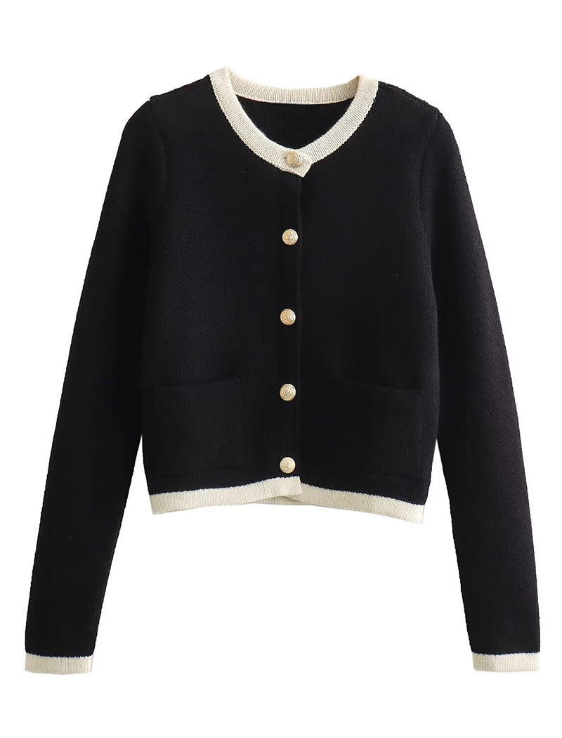 Buttoned Contrast Trim Cardigan