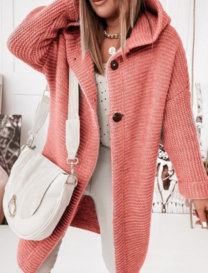 Oversized Button-Up Knit Hooded Cardigan