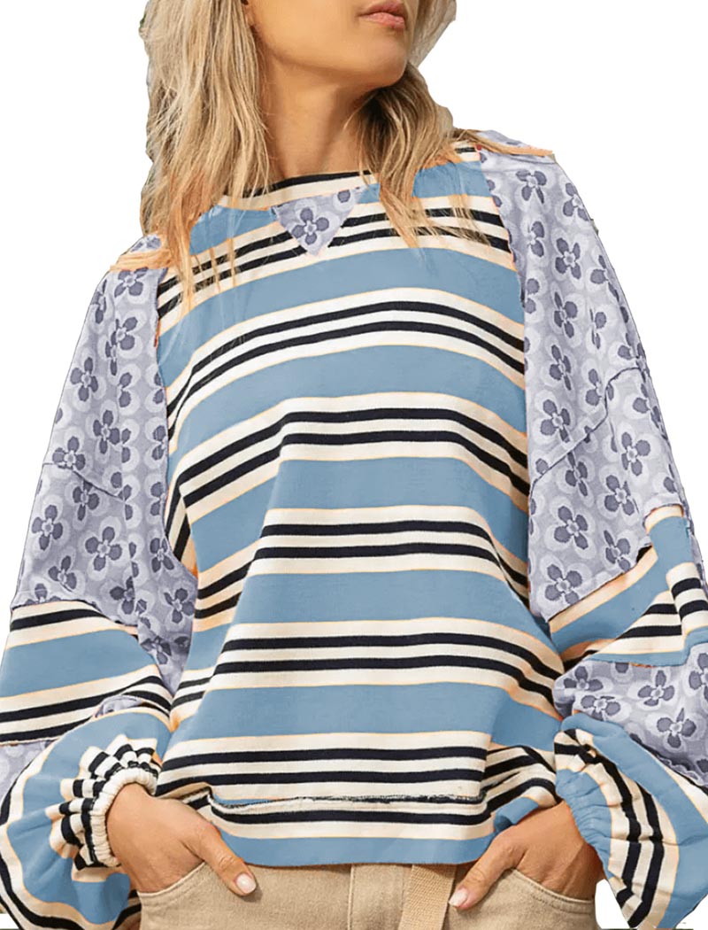 Patchwork Oversized Long-Sleeve Top