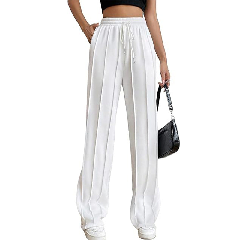 Drawstring Pleated Wide-Leg Pants