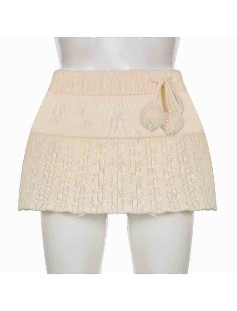 Cable Knit Pom-Pom Mini Skirt