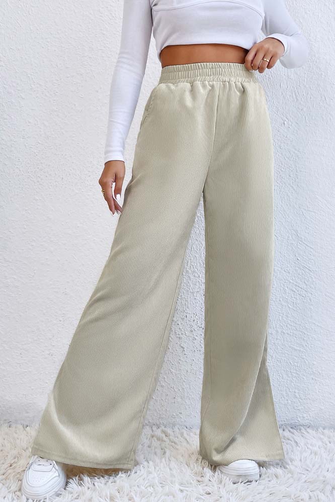 Wide-Leg High Waist Slit Pants