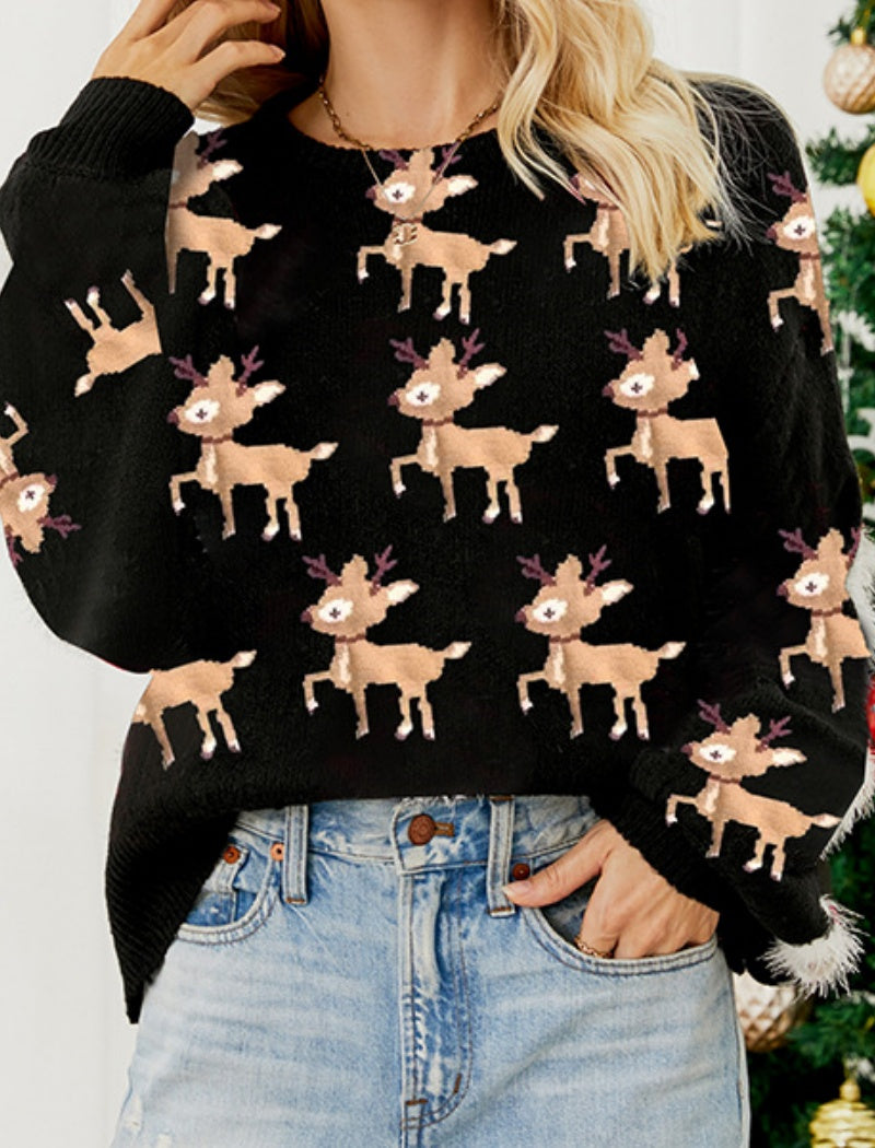 Reindeer Print Holiday Sweater