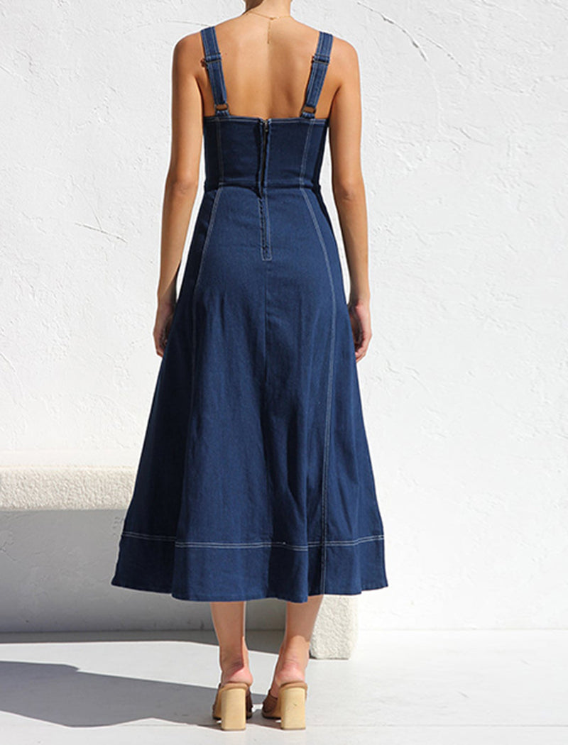 Button-Down Denim Tank Midi Dress