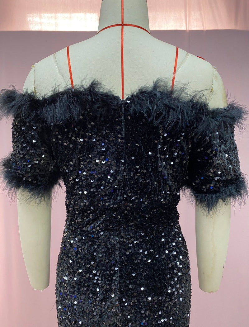 Sequin Feather Embellished Jumpsuit