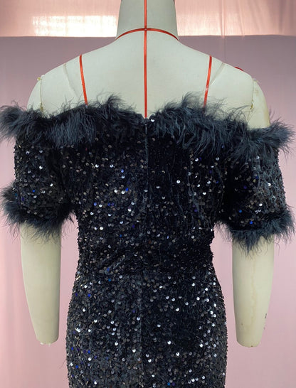 Sequin Feather Embellished Jumpsuit