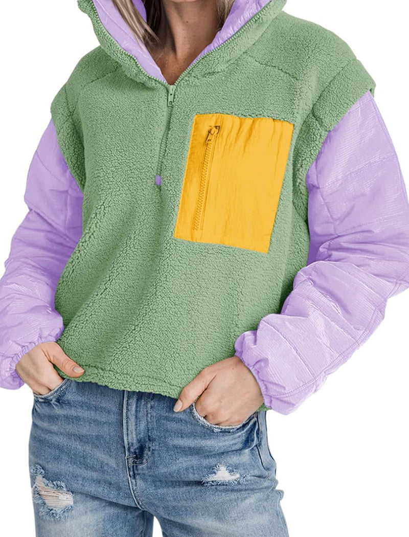 Color Block Fleece Pullover with Pocket