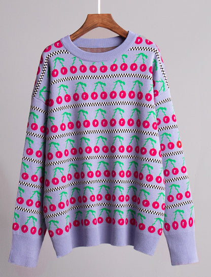 Cherry Pattern Oversized Knit Sweater