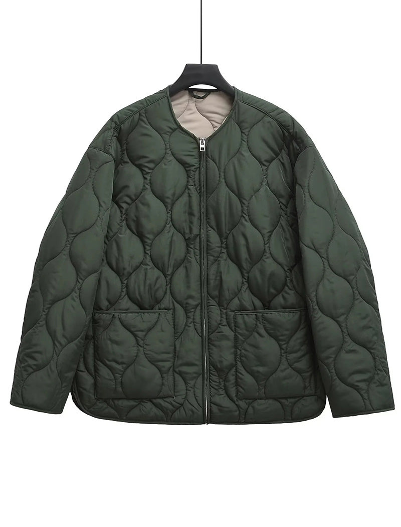 Oversized Quilted Jacket with Contrast Trim