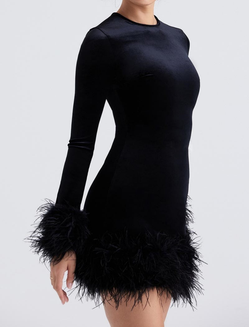 Feather Trim Bodycon Mini Dress