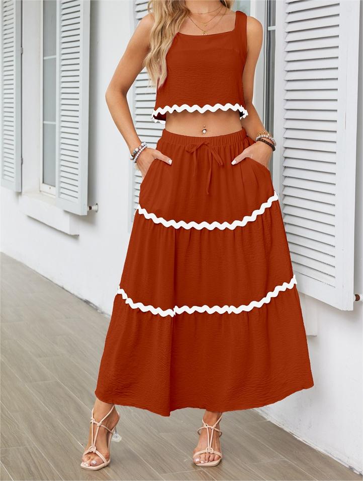 Patchwork Crop Top and Skirt Set