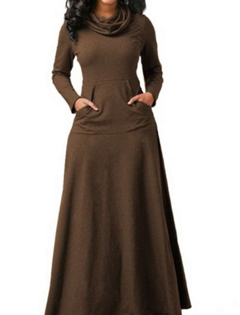 Solid Color Pocket Detail Long Dress