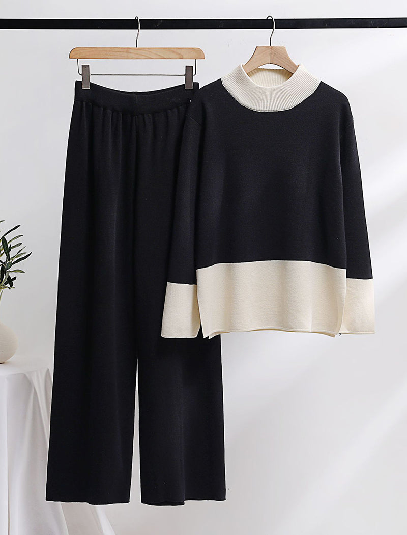 Knit Wide-Leg Pants and Sweater Two-Piece Set