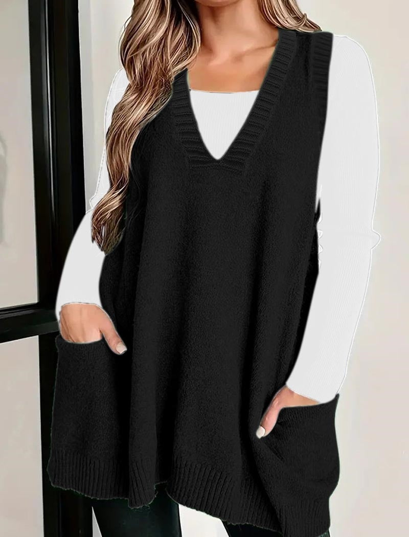 Sleeveless Knit Tunic with Front Pockets