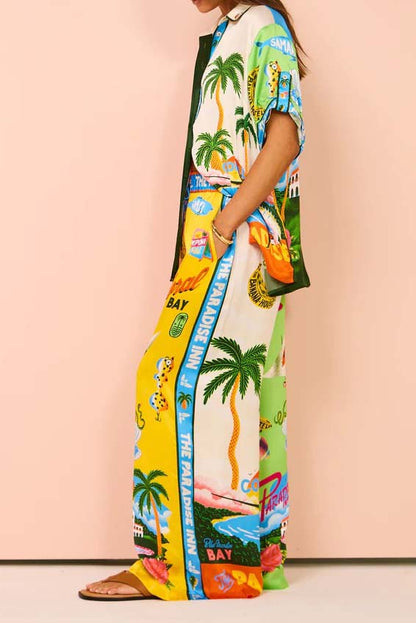 Tropical Print Shirt and Pants Set