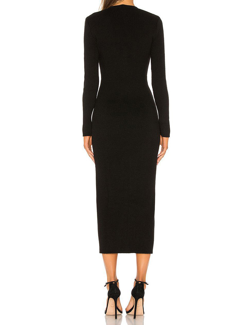 Ribbed Button-Front Midi Dress