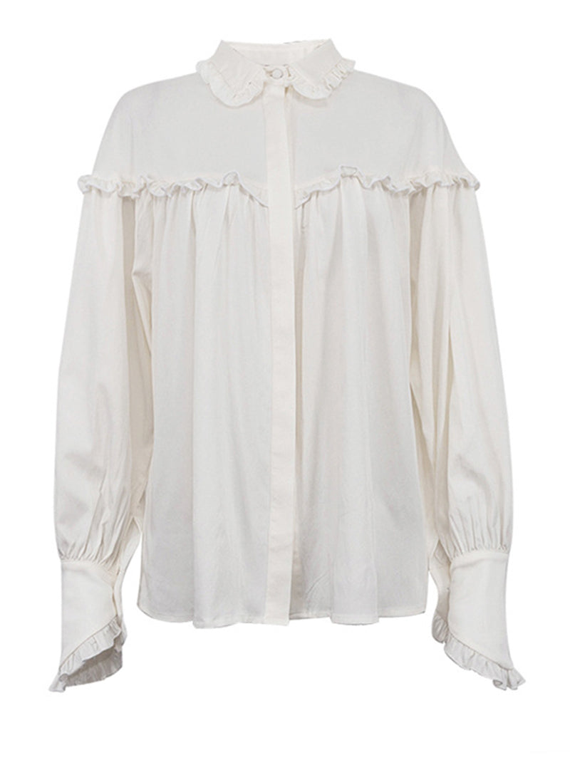 Ruffled Trim Button-Front Shirt