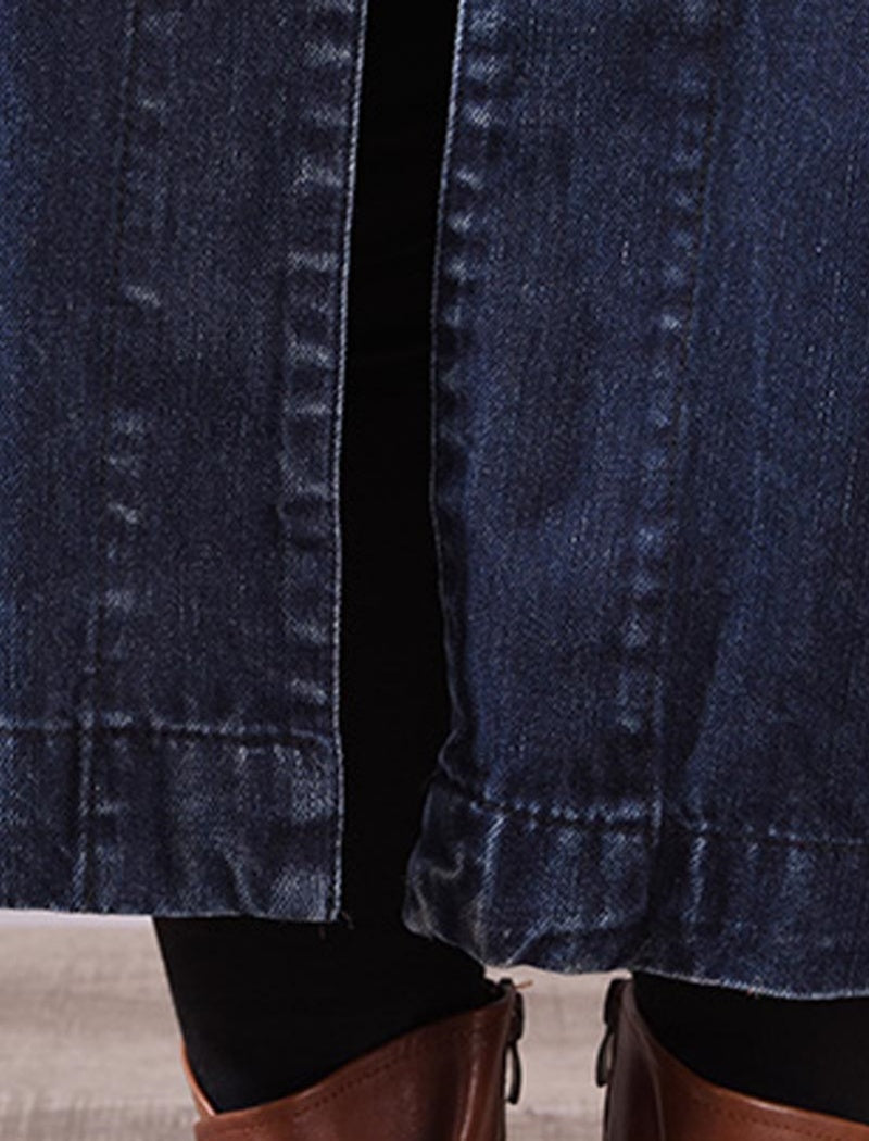 Sleeveless Button-Up Long Denim Vest