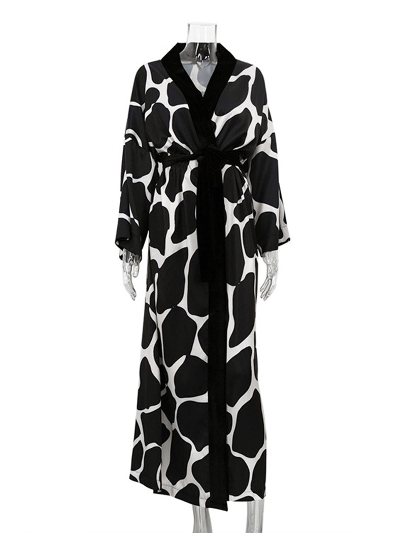 Abstract Print Kimono Wrap Dress